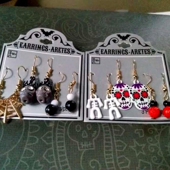 HAUNT COUTURE HALLOWEEN 6pc LOT SKELETON/SKULL/SPIDER WEB/DAY OF DEAD EARRINGS - Picture 2 of 9